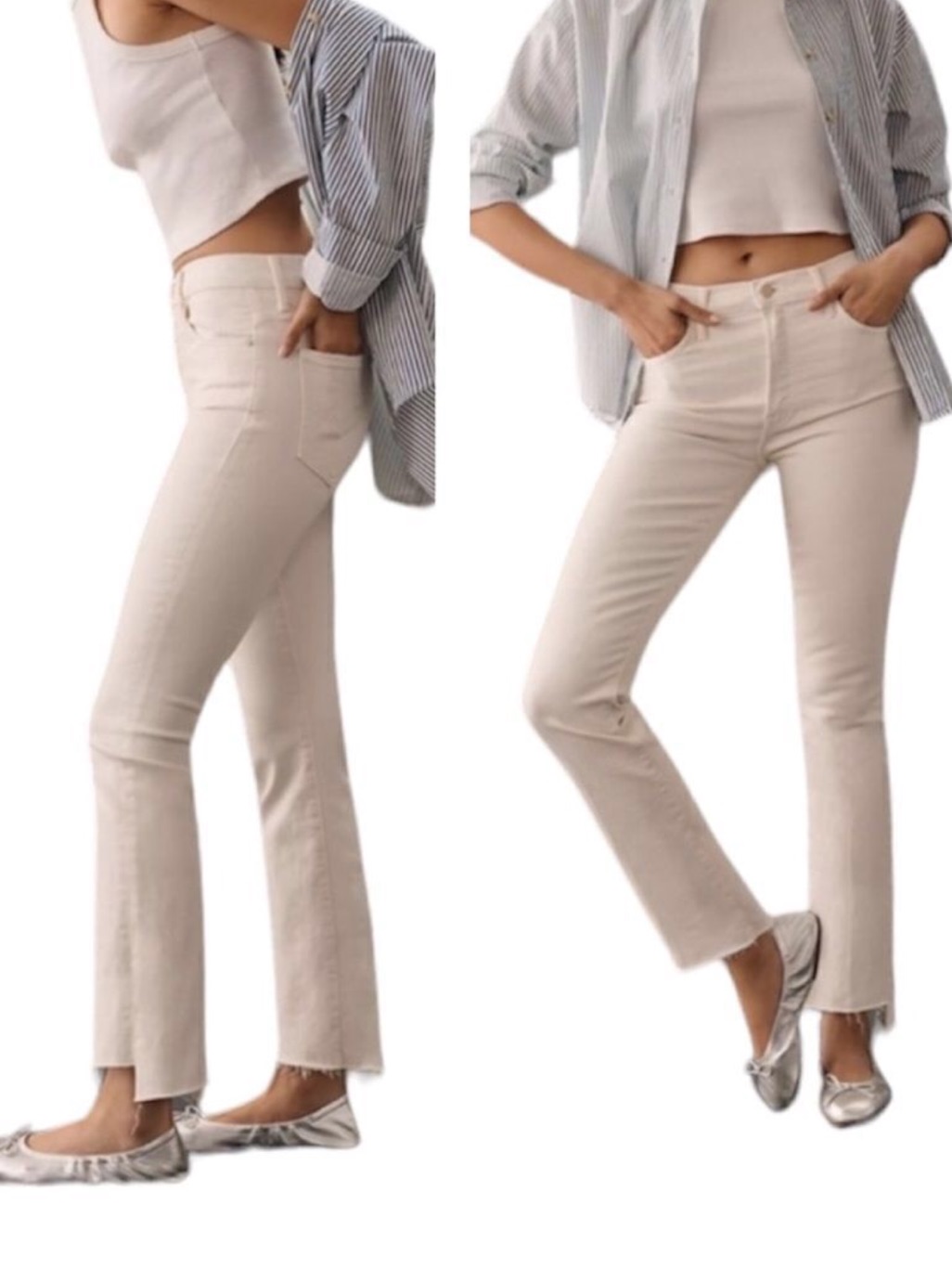 Mother The Insider Fray Hem Jeans In Chalk It Up White New Size 32